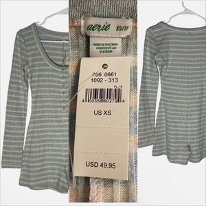 American Eagle Long-Sleeve Henley Lounge Romper